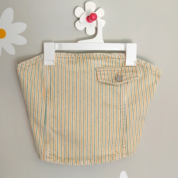 NWOT Zara Green & Yellow Striped Denim Button-Back Corset Bandeau Top - Picture 2 of 13